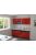 Luca 200 cm konyhabútor Fehér korpusz - Magasfényű MDF piros front - Magasfényű MDF fekete fiókelő és Magasfényű MDF fekete üvegkeret 