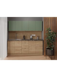   Eszter 200 cm konyhabútor Sonoma korpusz, világos tölgy alsó és füstzöld  felső elemekkel